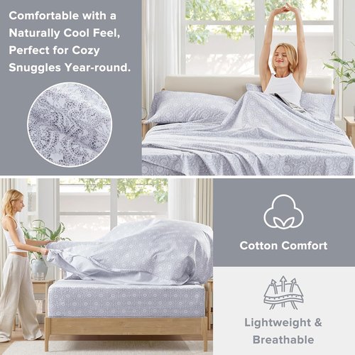 Comfort Spaces 100% Cotton Sheet Set - Breathable & Lightweight Bedding | Twin Adelia Gray, 3 Pieces