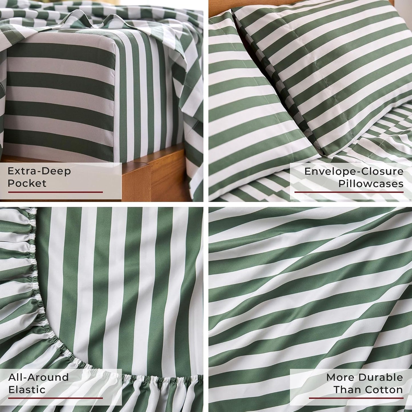 Mellanni Full Sheets Set - 4 PC Hotel Luxury Bedding - Extra Soft, Cooling, Wrinkle Resistant (Oxford Stripe Sage)