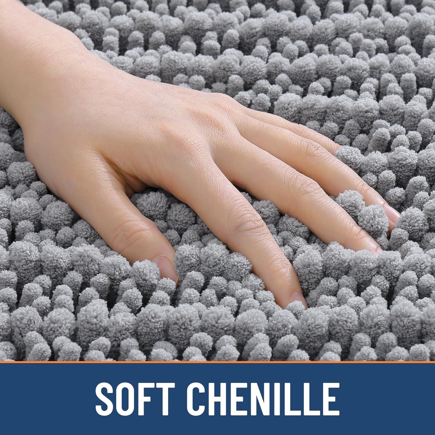 Smiry Bathroom Rugs - Extra Soft Chenille Bath Mat with Non-Slip Backing | 30x20 Inches, Grey