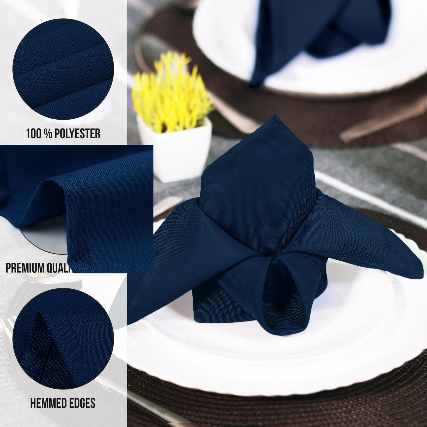 Utopia Home Navy Blue Cloth Napkins (144 Pack, 20x20Inches), Ideal Dinner Napkins for Party, Wedding and Lunch/Dinner