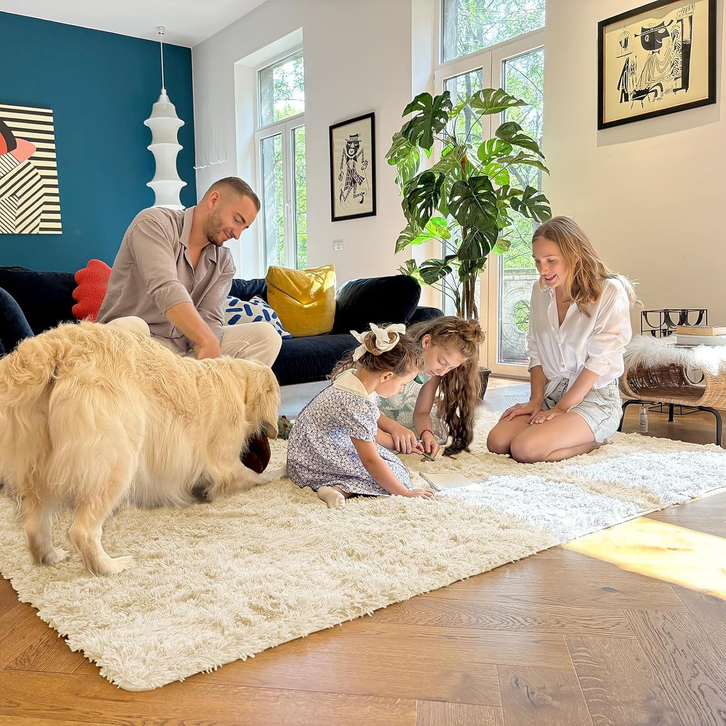 OLANLY Large Area Rug - Soft Fluffy Shaggy Carpet for Living Room & Bedroom | 6x9 ft, Cream