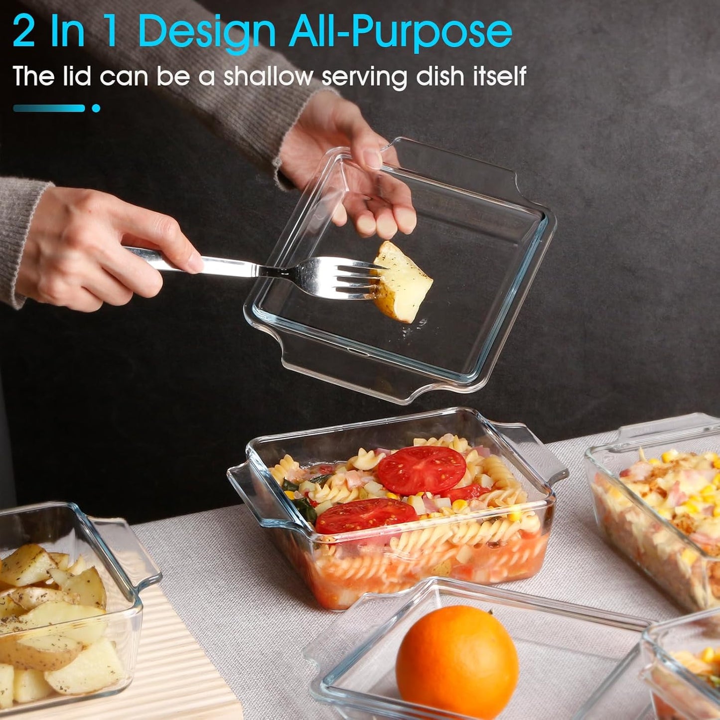 Regine Switzerland Glass Casserole Dish Set - Oven Safe Mini Square 6in x 6in with Glass Lid