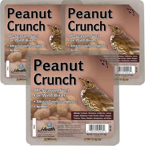 Heath Outdoor Products Peanut Crunch Suet Cakes - Sample Pack of 3 for Wild Birds | Perfect for Woodpeckers & Cardinals