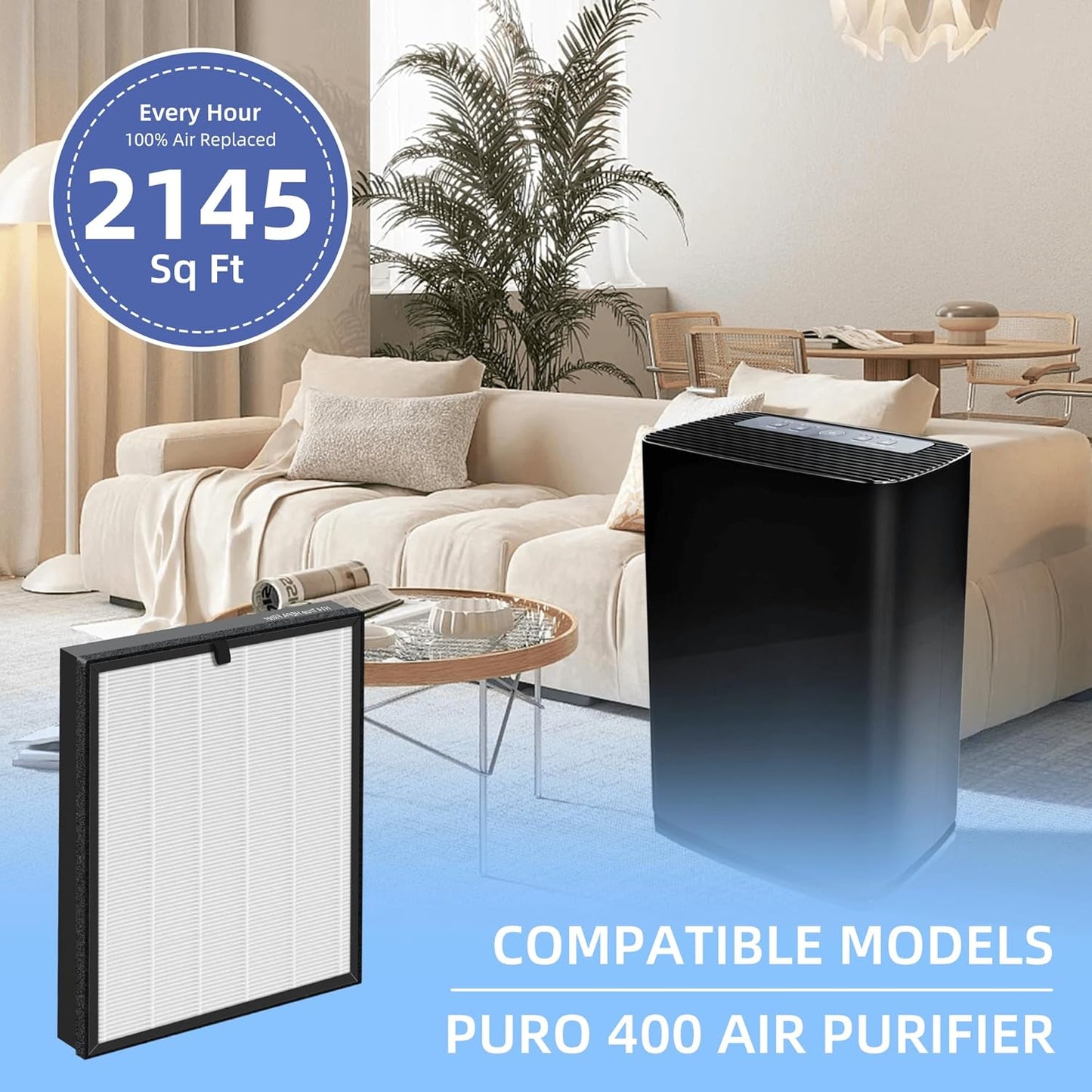 Puro 400 True HEPA Replacement Filter - 3-in-1 High-Efficiency Activated Carbon Filter | 2-Pack