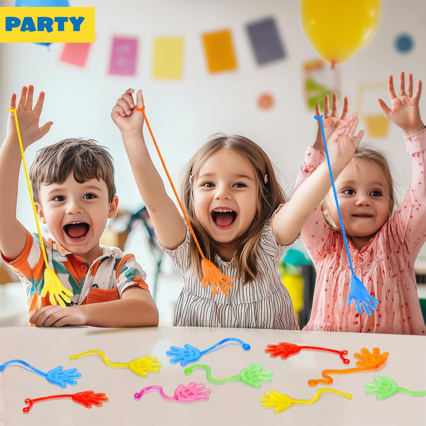 JOYIN Large 24Pcs Sticky Hands Party Favors, Party Favors Set for Kids, Holiday Traditions, Classroom Treasure Box Carnival Prizes Bulk Pinata Stuff Glitter Toys, Goodie Bags