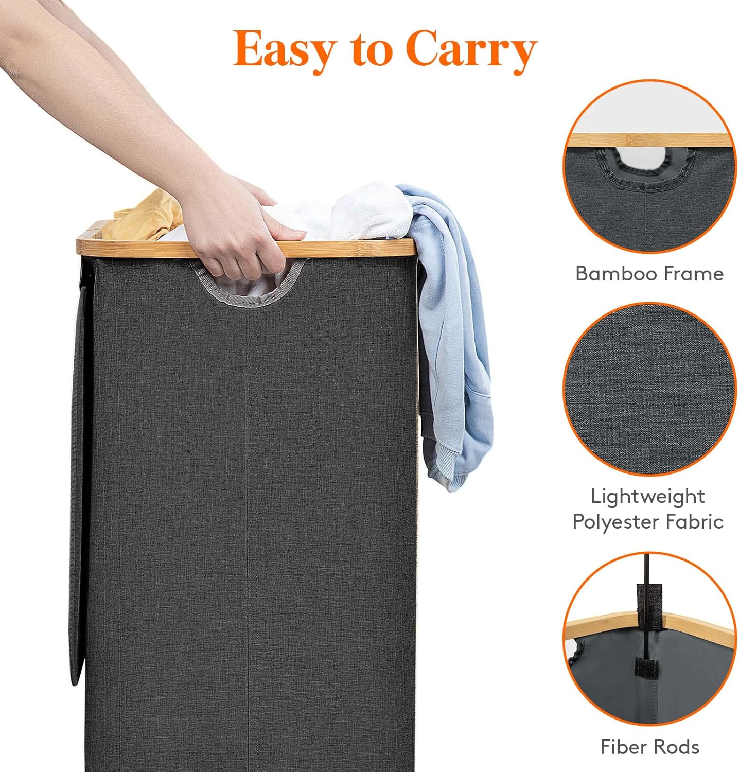 Lifewit 100L Laundry Basket - Foldable Hamper with Lid & Bamboo Handles | Dark Gray, Removable Bag