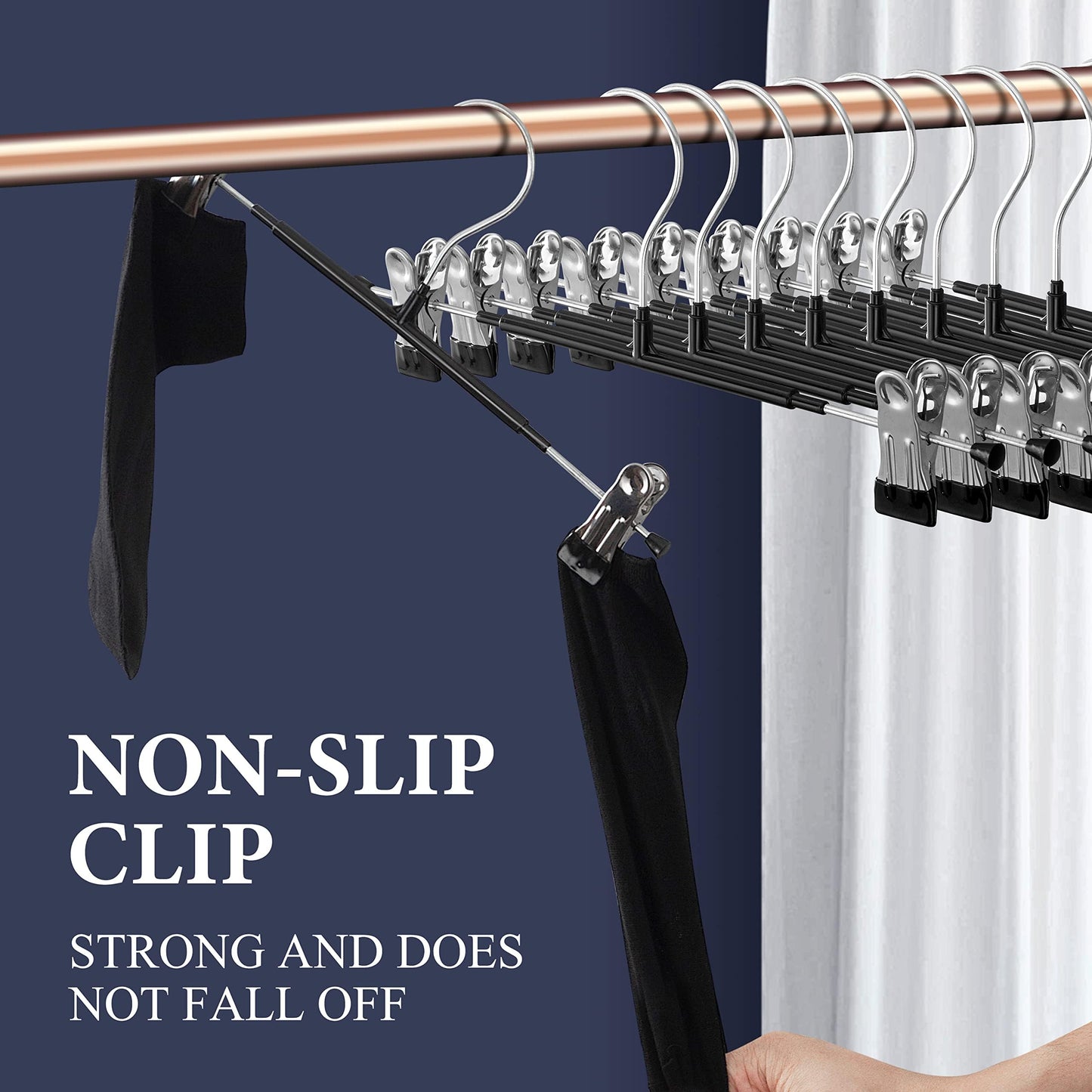 HWAJAN 14Inch 50PACK Pants Hangers with Clips Adjustable Skirt Hangers for Women Black Metal Non-Slip Trousers Hanger Heavy Duty Space Saving Clothes Hangers for Shorts,Jeans
