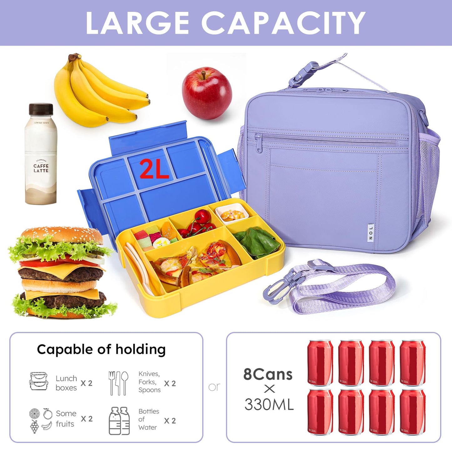 Lightweight Insulated Lunch Bag, Reusable Lunch Box 7L Cooler with Adjustable Shoulder Strap, Waterproof Zipper Lunch Bag for School & Work, Suitable for Men, Women and Kids