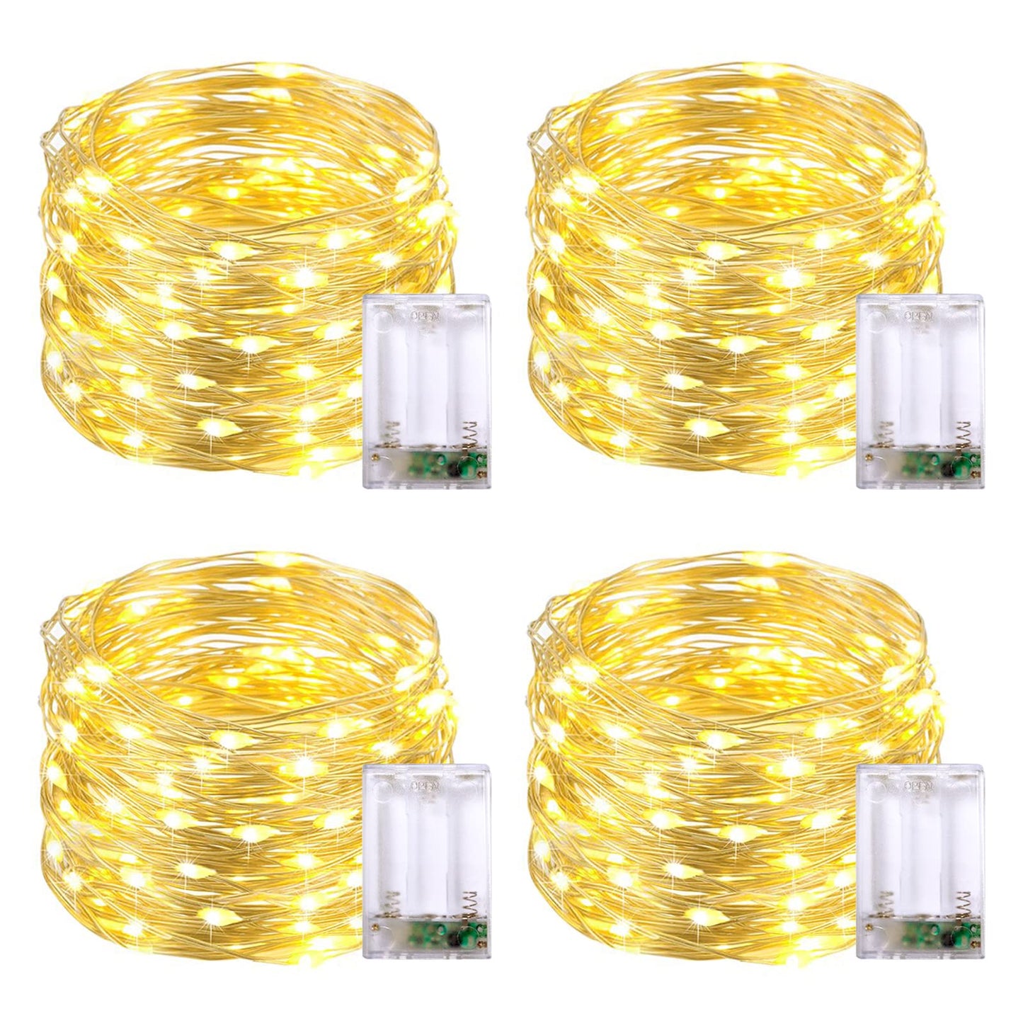 JMEXSUSS 4 Pack 50 LED Fairy Lights Battery Operated, 16ft Warm White Classroom Lights Indoor Outdoor, Battery Powered Twinkle String Lights for Classroom Bedroom Dorm Wedding Party DIY Decoration
