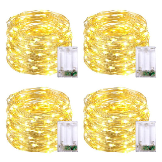 JMEXSUSS 4 Pack 50 LED Fairy Lights Battery Operated, 16ft Warm White Classroom Lights Indoor Outdoor, Battery Powered Twinkle String Lights for Classroom Bedroom Dorm Wedding Party DIY Decoration