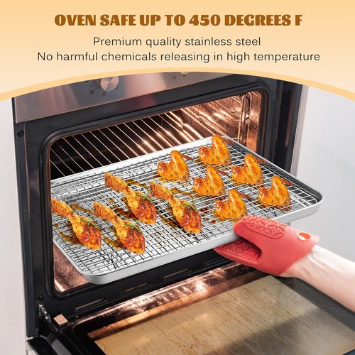 E-far Half Sheet Baking Pan Set - 18”x13” Stainless Steel Cookie Sheet with Wire Cooling Rack - Dishwasher Safe