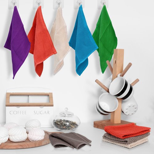 AIQIBAO 100% Cotton Kitchen Dish Cloths, 6 Pack Ultra Soft Absorbent Waffle Weave Dish Towels for Drying Dishes Quick, 12 * 12 Inches（Colord