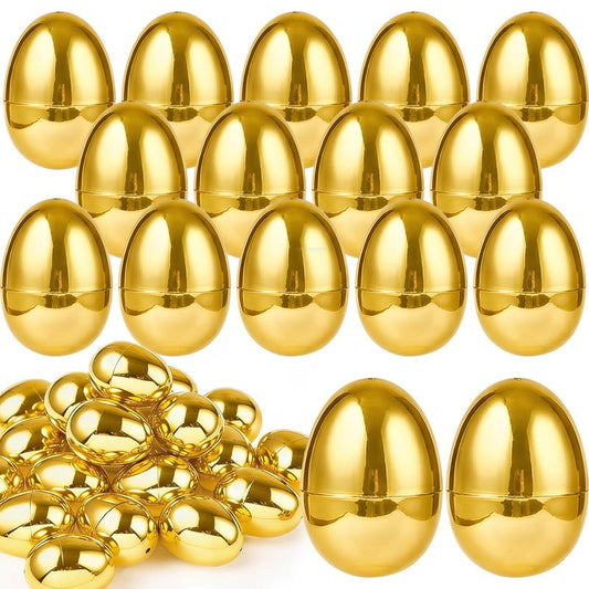 TURNMEON 36PCS Plastic Golden Easter Eggs, 2.36" Fillable Empty Gold Easter Eggs Bulk for Easter Basket Stuffers Fillers, Fillling Candy Treats Toys Eggs Hunt Classroom Prize Supplies and Party Favors