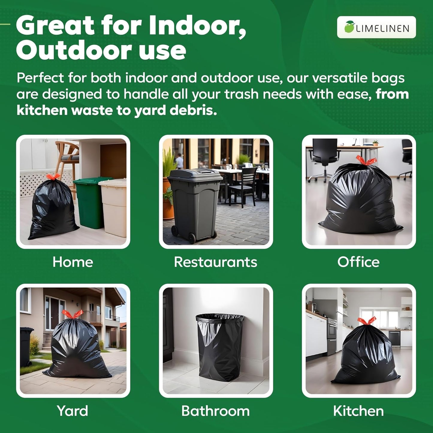 LIMELINEN 30 Gallon Extra Thick Trash Bags - 100 Count Drawstring, Leak & Odor-Resistant for Home & Office