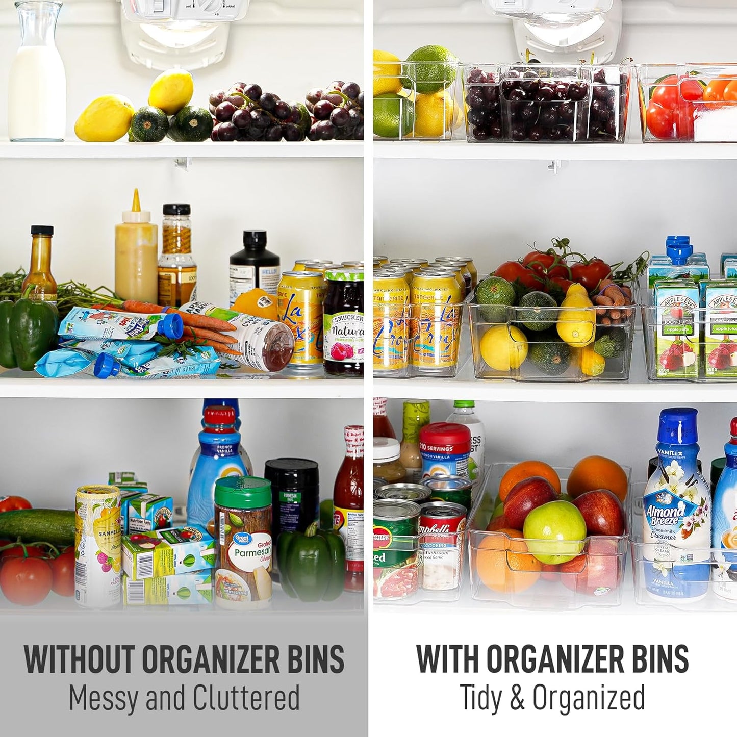 Zulay Kitchen Clear Refrigerator Organizer Bins - Large BPA-Free, Durable Storage Containers (4 Pack)