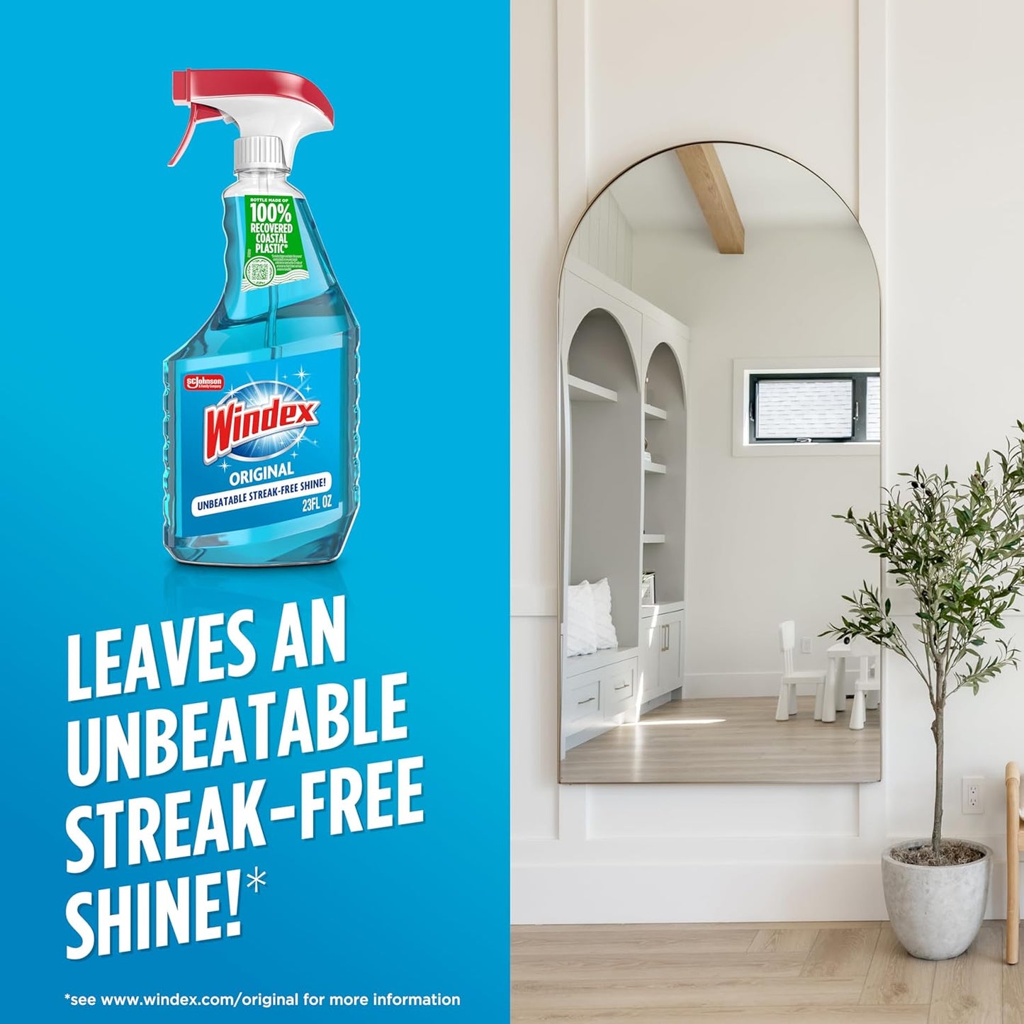 Windex Glass Cleaner Spray - Eco-Friendly 100% Recycled Plastic | Original Blue Scent, 23 Fl Oz (Pack of 2)