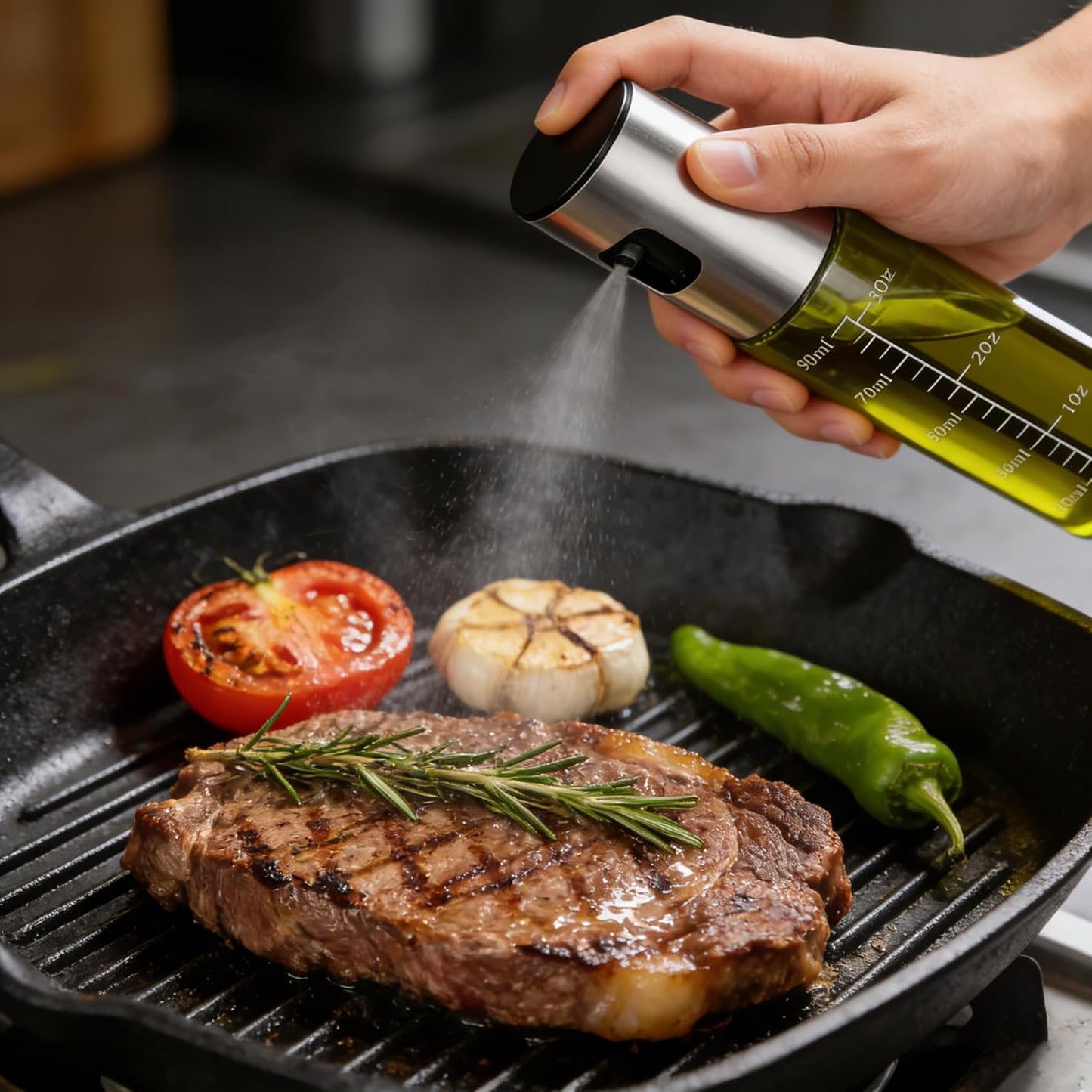 Skiennix Light Blockage Olive Oil Sprayer - 100ml Leakproof Food Grade Oil Dispenser for Cooking & BBQ