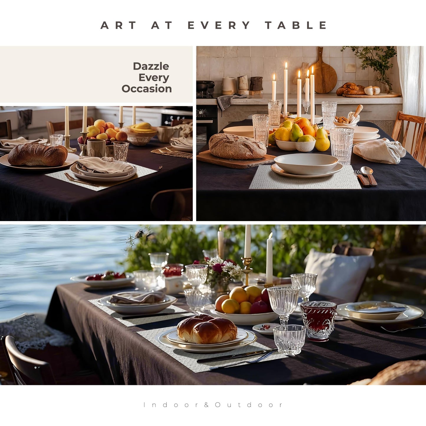 Leetaltree Sparkling Translucent White Sequin Woven Vinyl Placemats, Set of 6 - Waterproof & Washable Dining Table Mats for Wedding, Anniversary, Daily Use, Hand-Cut