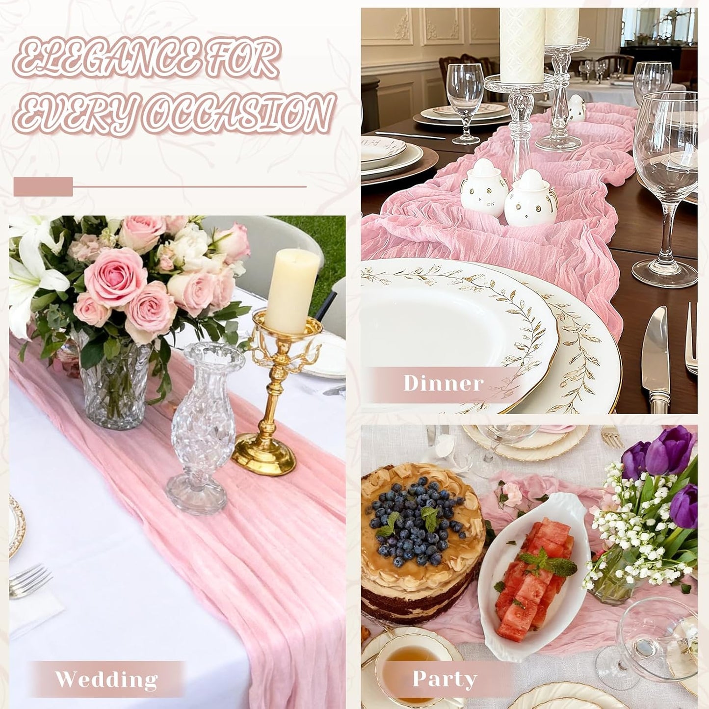 Skiennix 2 Pack Pink Cheesecloth Table Runners - 10Ft Boho Gauze for Weddings & Events | 120 Inches Long