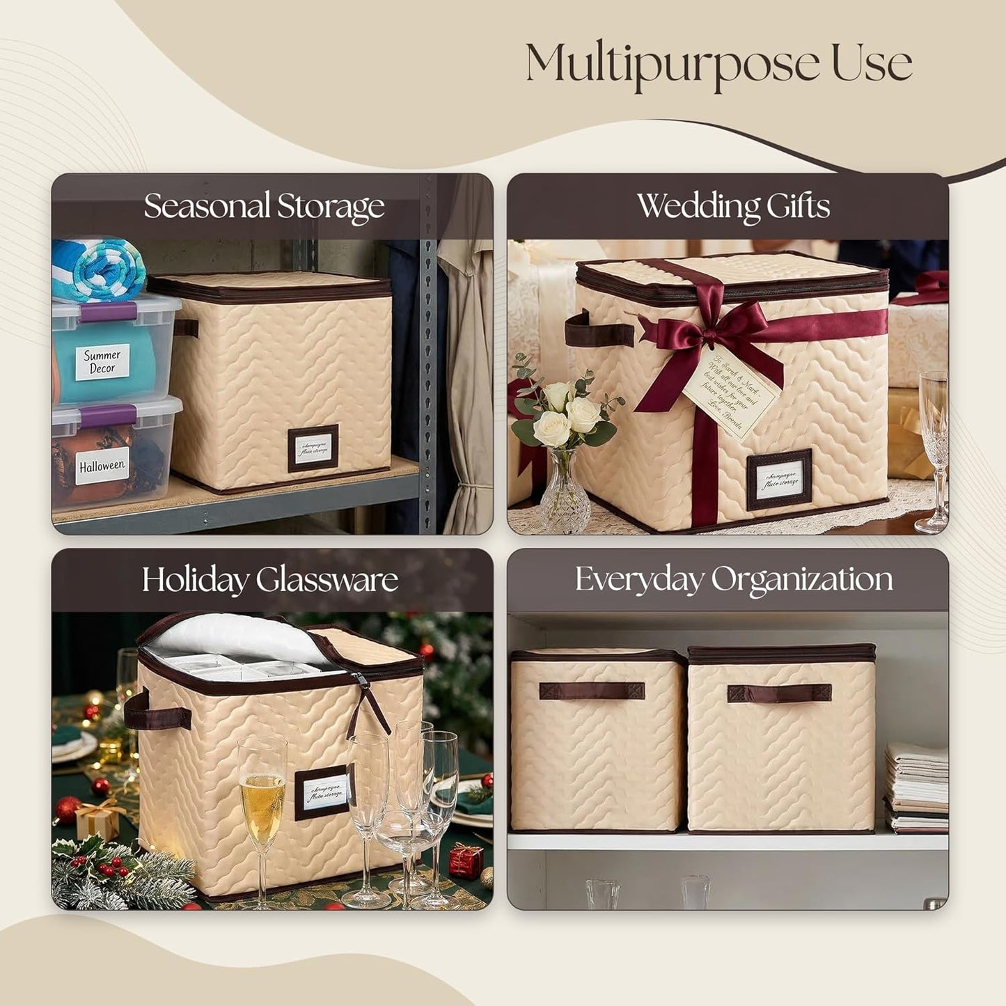 Regine Switzerland Wine Glass Storage Box - Durable Quilted Microfiber Case with Dividers | Protects Stemware (1 Pack, Champagne Flute)
