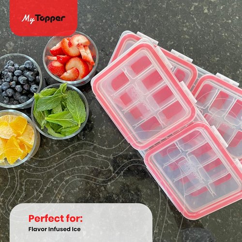 IceTopper Plus Ice Cube Tray - Easy Release Molds with 2 Lids, Stackable, 16 Cubes, BPA Free & Dishwasher Safe
