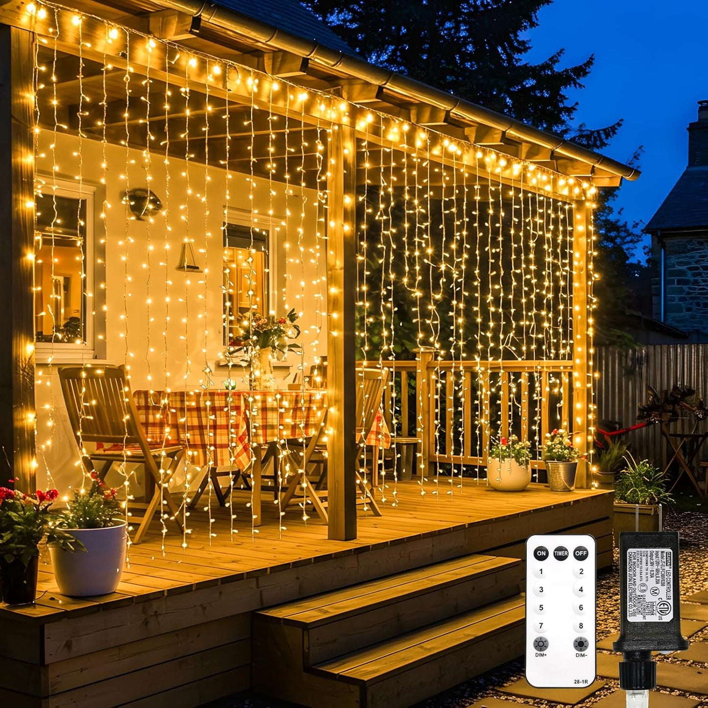 Suddus 600 LED Christmas Curtain Lights - 9.8x19.6ft Outdoor Wall Hanging Lights with Remote | Warm White Decor for Weddings, Parties, and More
