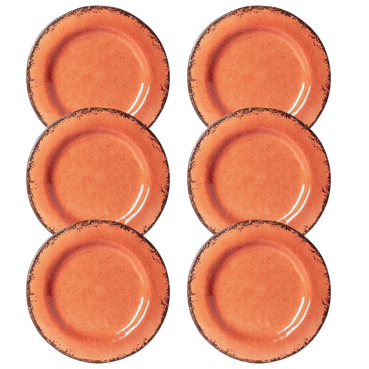 LEHAHA Melamine Salad/Dessert Plates, Crackled Design Plates Set of 6, 9 inch Small Dinner Plates, Modern Rustic Kitchen Serving Dishes for Party, Picnic and Camping Use, Orange