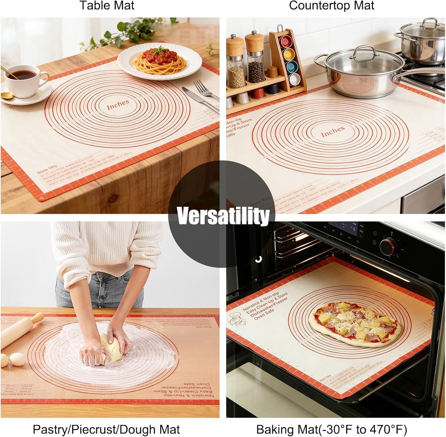 Skiennix Silicone Pastry Mat - Extra Large 36x24 Inch Nonstick Baking Surface for Dough & Pastry