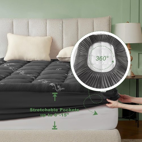 BEDLORE Mattress Topper - Thick Bamboo Viscose Pillow Top for Back Pain Relief | Full Size, Dark Gray