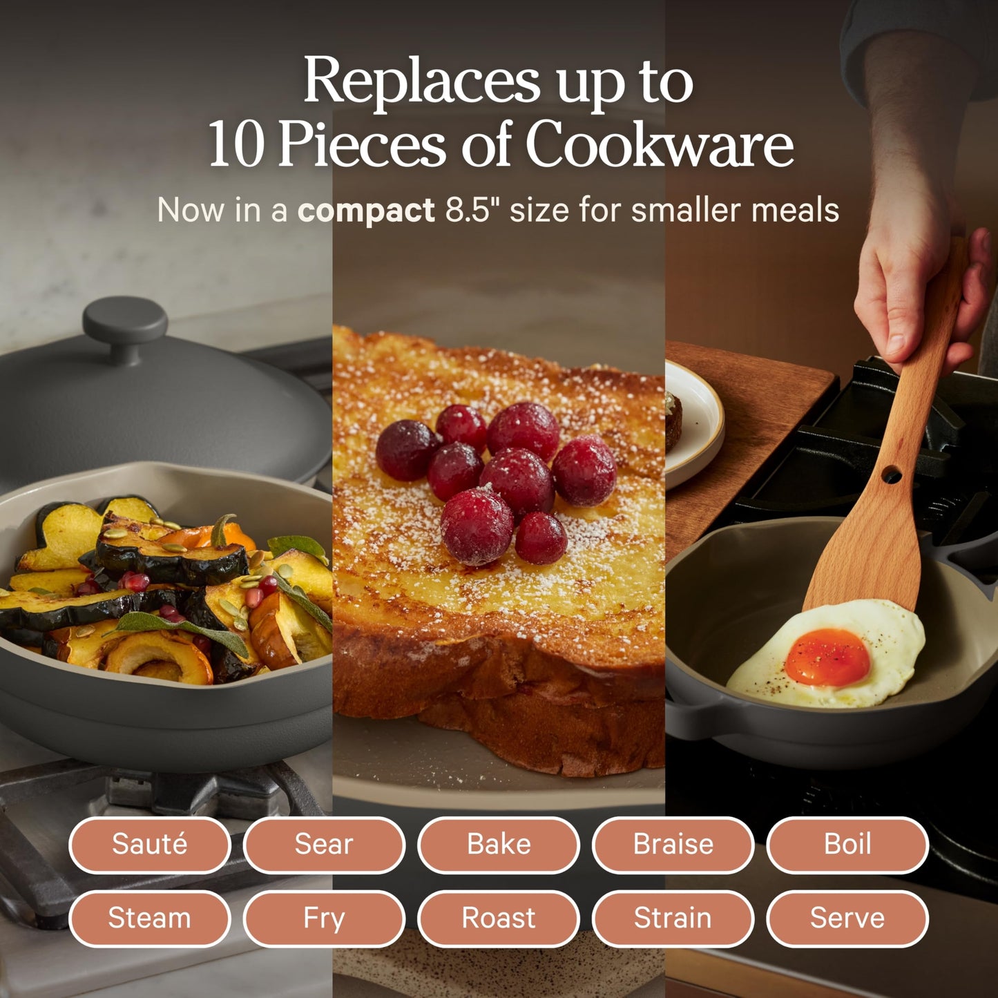 Our Place Mini Always Pan | 8.5" Ceramic Pan with Modular Lid & Beechwood Spatula | Patented 10-in-1 Nonstick, Non-Toxic Cookware Made Without PFAS | Induction & Oven-Safe up to 450°F | Char