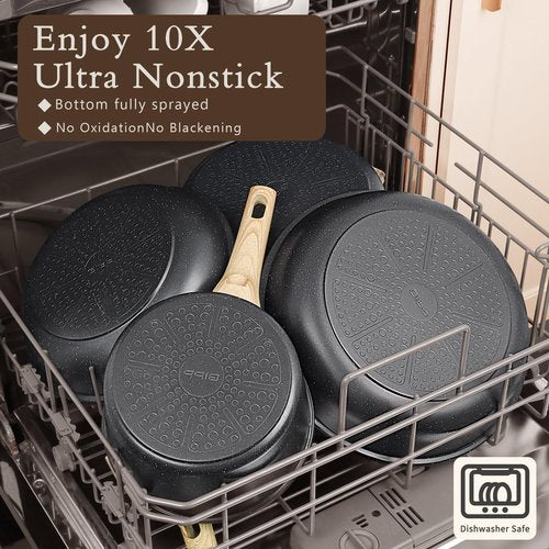 GiPP Ceramic Pots and Pans Set Non Stick - 22Pcs Nonstick Cookware Set, Non-Toxic Healthy Kitchen Cooking Set w/Frying Pans Set, Dishwasher Safe, PFAS PTFE PFOA PFOS Free, Dark Gray