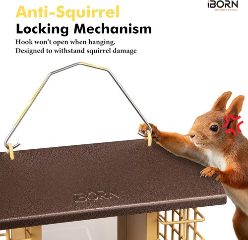 iBorn Bird Feeders - Weatherproof Suet Feeder with Double Holders | Easy to Refill & Clean, 3.2 LB Capacity, Coffee Roof & Yellow Grid