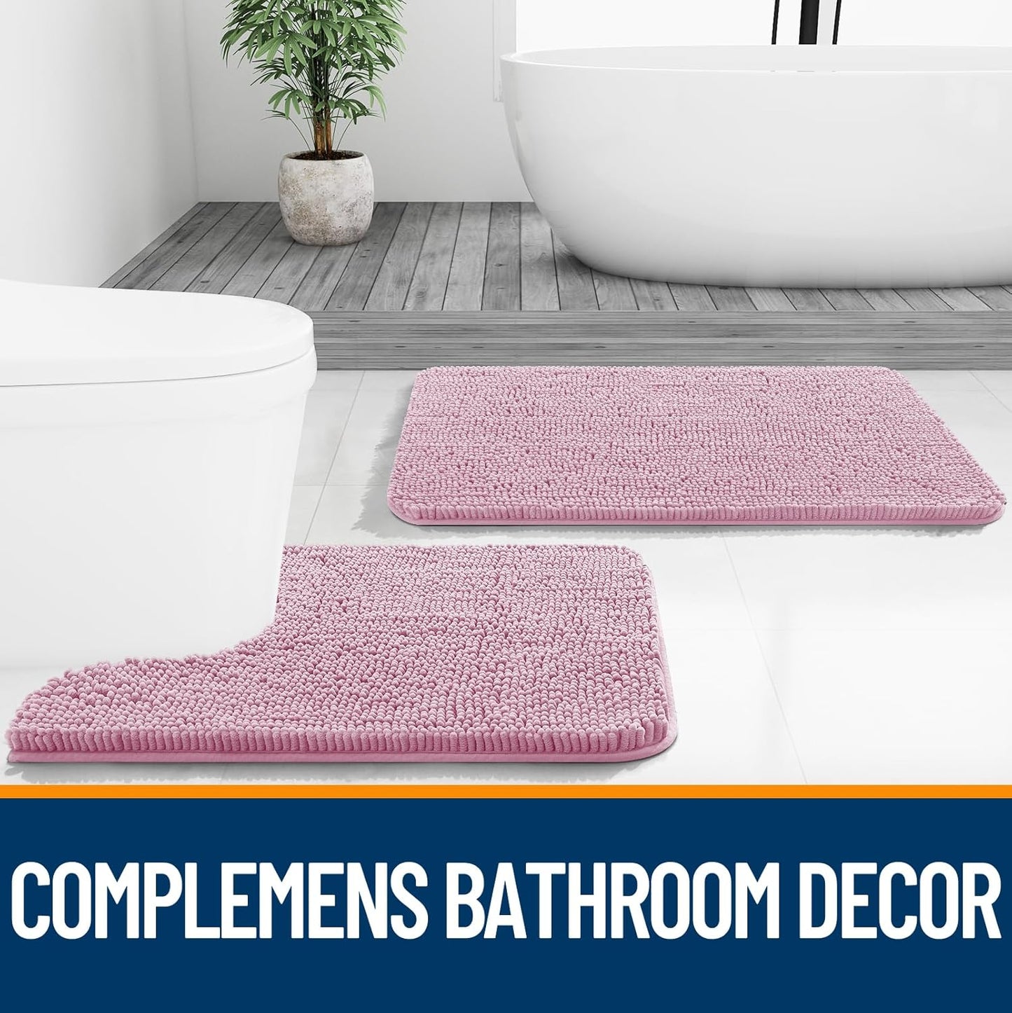 OLANLY Large Bath Rugs - Extra Soft Chenille with Rubber Backing | Quick Dry & Machine Washable - Dusty Rose 44x32