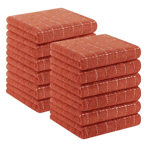 Homaxy 100% Cotton Terry Kitchen Towels(Rust, 13 x 28 inches), Checkered Designed, Soft and Super Absorbent Dish Towels, 12 Pack
