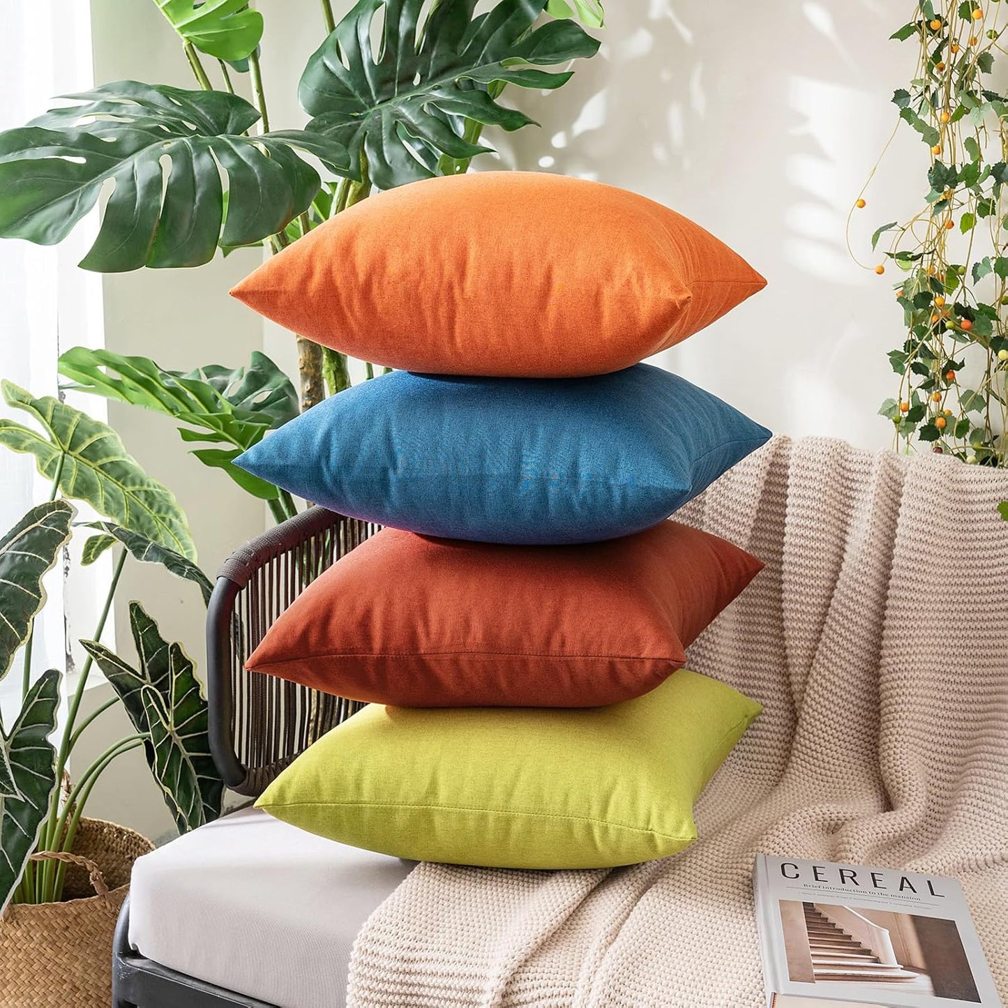 MIULEE Decorative Outdoor Throw Pillow Covers - Waterproof Faux Linen Cushion Cases | 20x20 Inch Burnt Orange