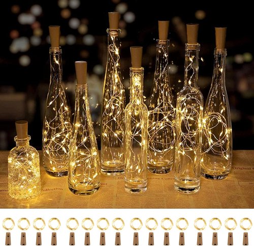 Brightown Wine Bottle Lights - 20 Pack LED Waterproof Cork Lights | Silver Wire Mini Fairy Lights for Parties & Weddings