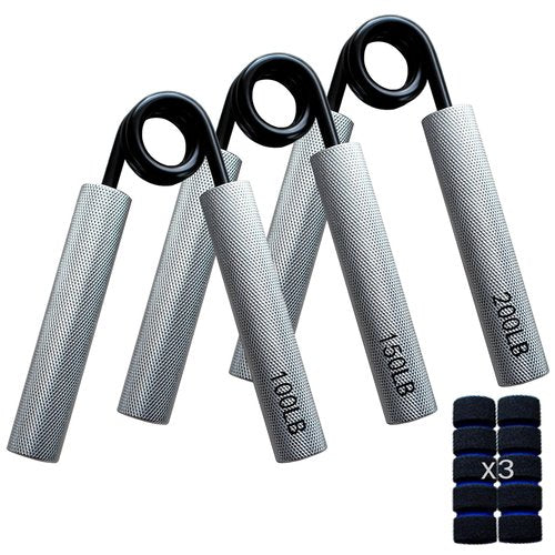 Grip Strength Trainer3-Pack,100LB-200LB, Metal Non-Slip Grip,Heavy Duty Grip Strengthener,Wrist Forearm and Hand Exerciser (Silver-3pcs)