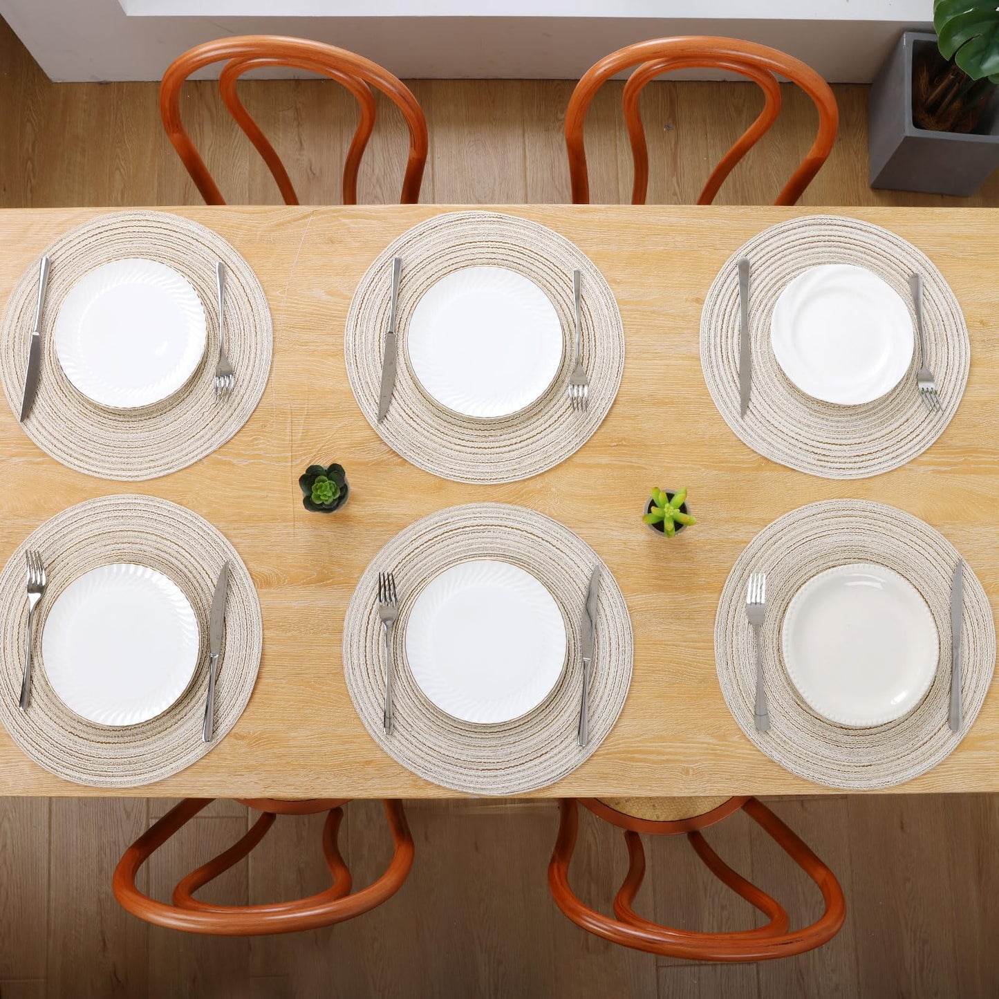 SHACOS Placemats Set of 8 Round Braided Place Mats 15 inch Washable Table Mats for Home Wedding Holiday Party (Ivory, 8)