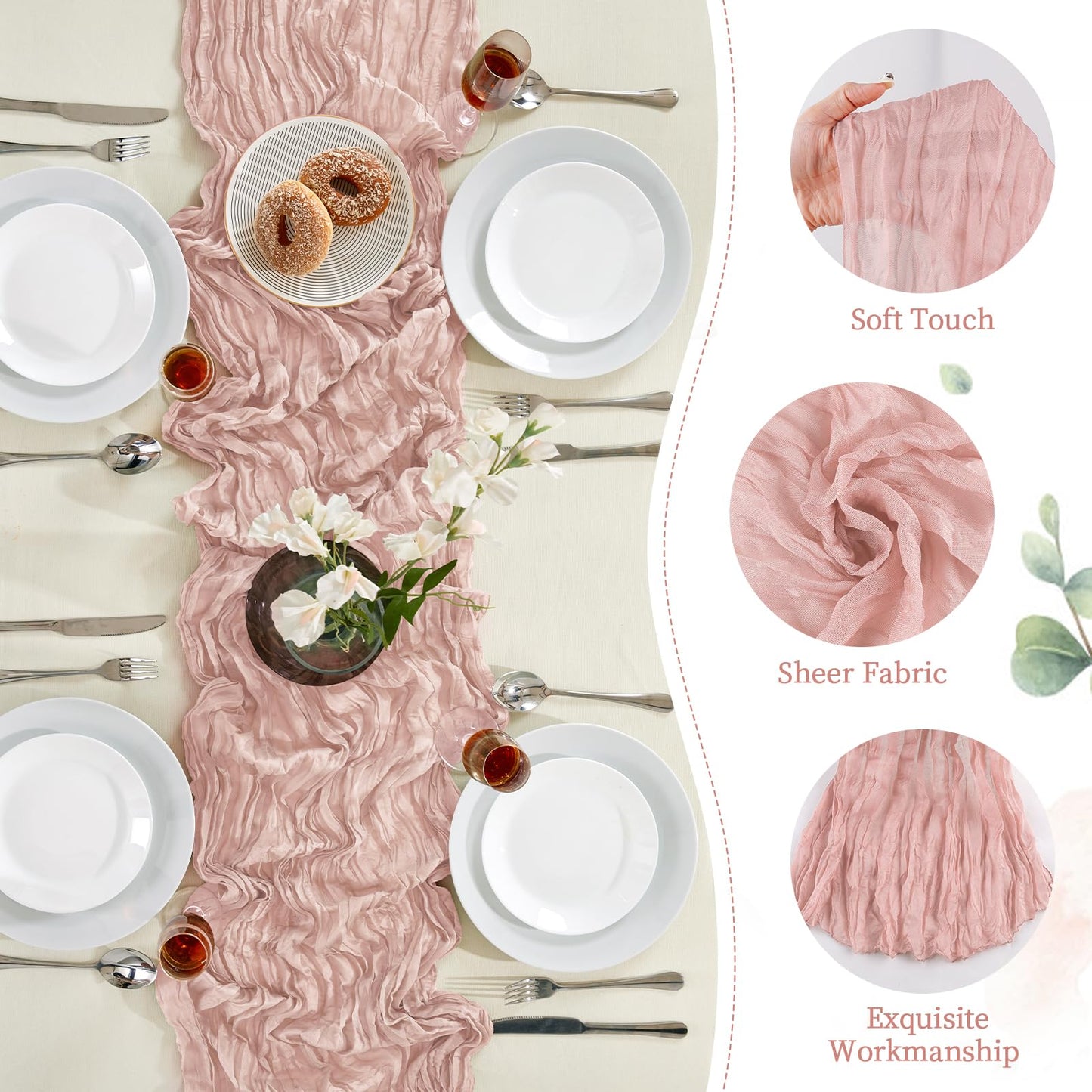 6 Pack Dusty Pink Mother’s Day Cheesecloth Table Runner 10FT Long Boho Gauze Table Runner Rustic Sheer Runner for Spring Wedding Bridal Baby Shower Birthday Holiday Party Table Decor Easter Decor