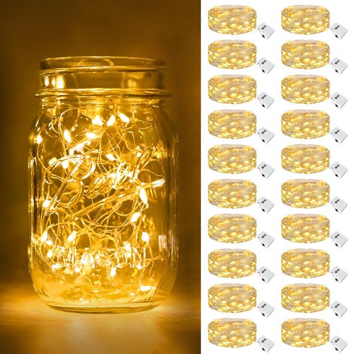 btfarm 20 Pack Fairy Lights Battery Operated, 3 Modes 7ft 20 Led Twinkle Lights, Mini Bulk String Lights Waterproof Silver Wire for Mason Jars Christmas Wedding Vases Centerpiece Decor, Warm White
