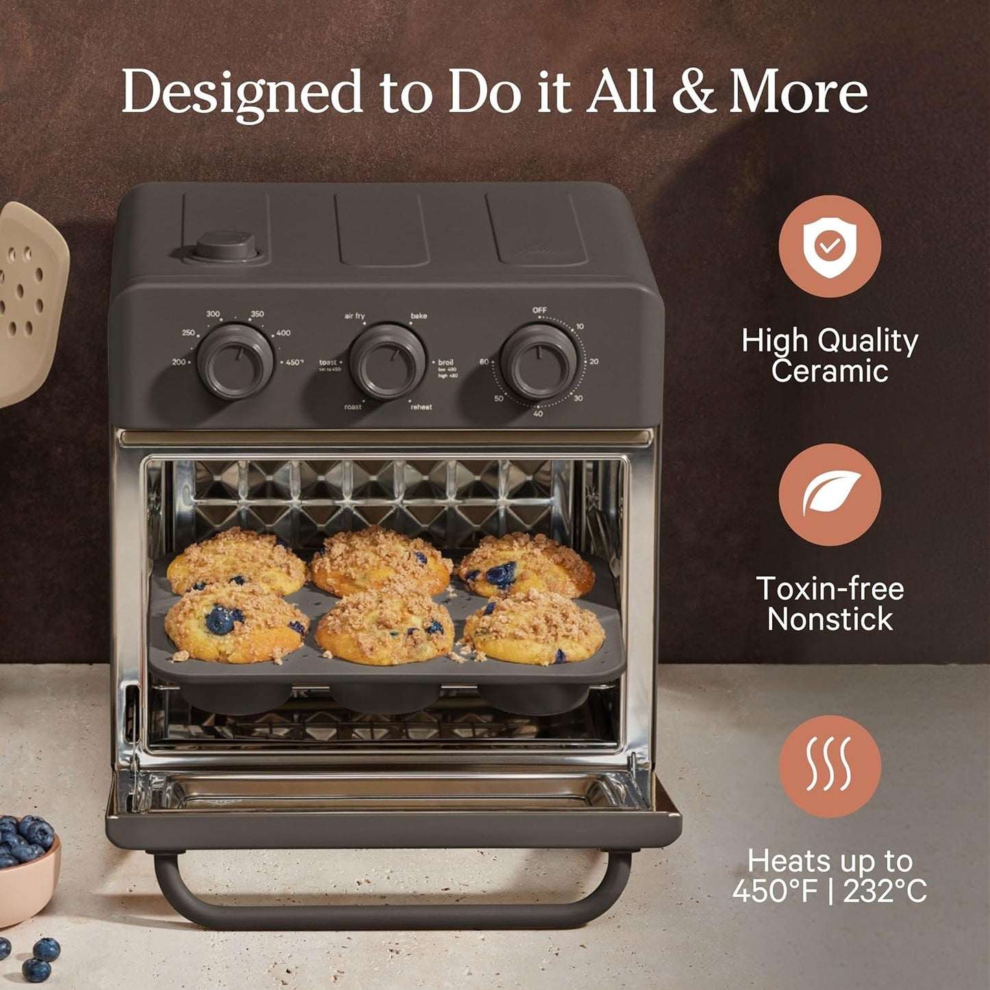 Our Place Wonder Oven - 6-in-1 Air Fryer & Toaster Oven with Steam Infusion | Nonstick Ceramic Bakeware Set (Round, Square & Muffin Pan) | PFAS-Free