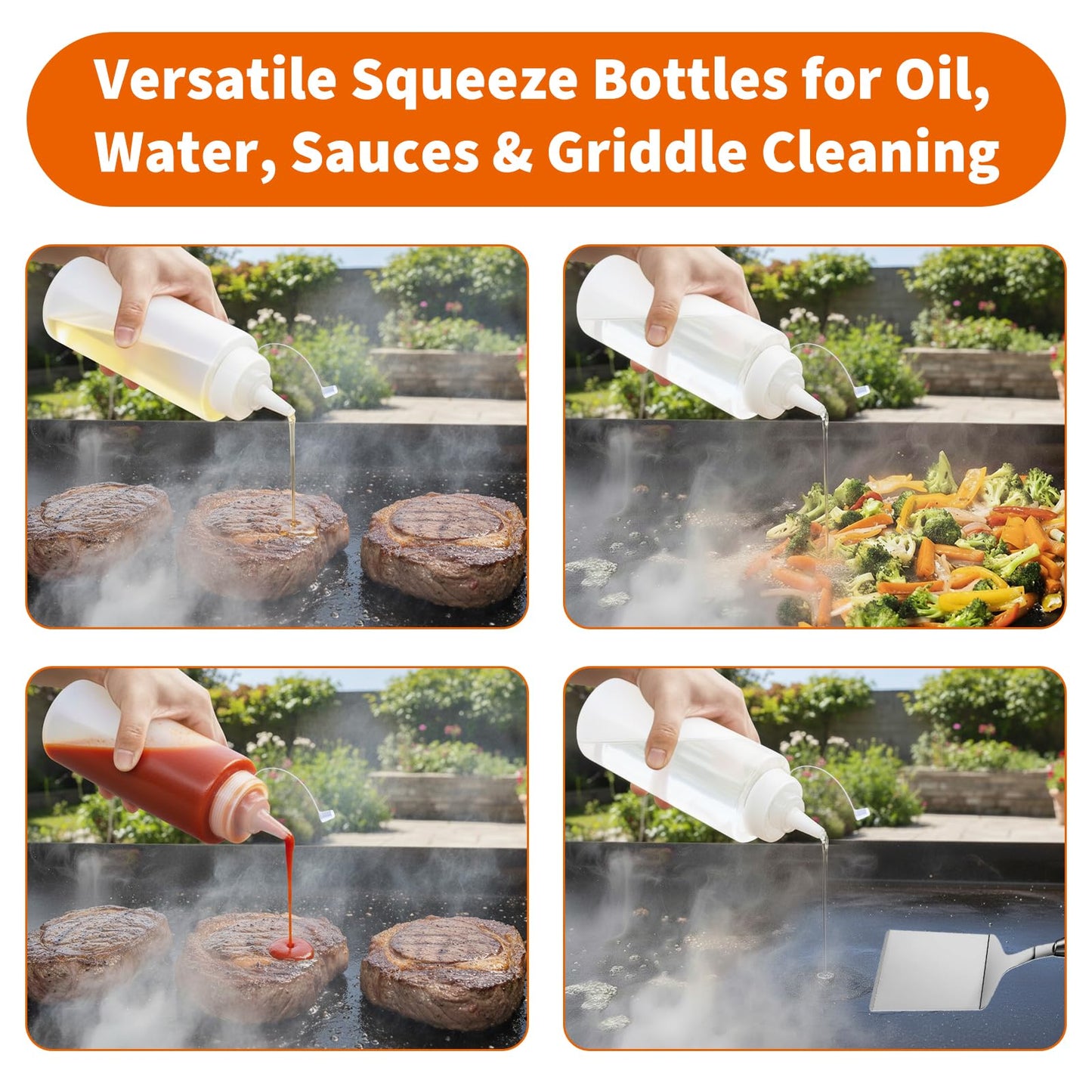 Squirt Bottles Compatible with Blackstone Grill - 16 OZ Empty Squeeze Bottles with Cap, Non-Leakage, Squeeze Bottle for Water, Oil, Sauces, BBQ Griddle Accessories for Cooking and Basting, 3 Pack