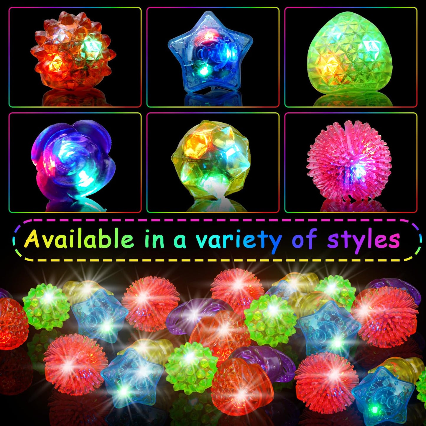 OLUPP Party Favors 100 Pcs Light Up Rings, Glow In The Dark Party Supplies, 6 Style Flashing Glow In The Dark Rings for Adults & Kids, LED Ring for Birthday, Concert, Raves, Halloween, Christmas