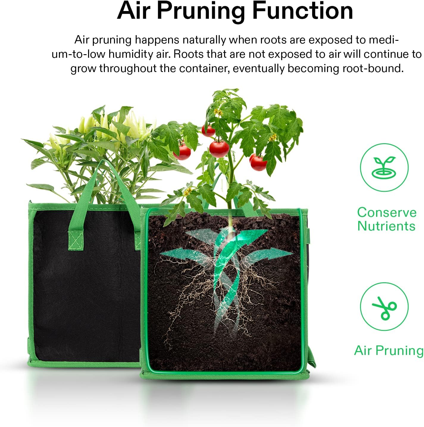 VIVOSUN 3 Gallon Square Grow Bags - Durable Nonwoven Fabric Pots with Handles for Gardening | 5 Pack