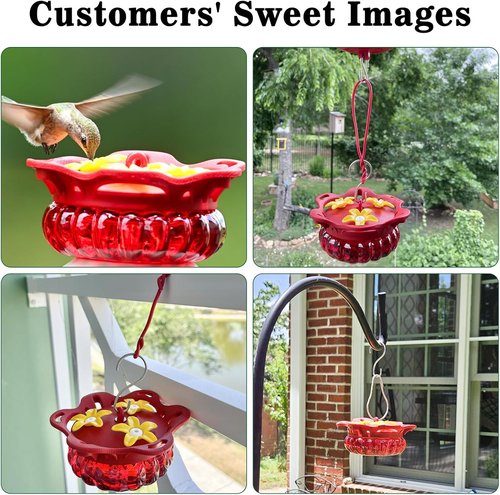 Fchstaer Glass Hummingbird Feeders - Set of 2 with Bee Guard Ports | 3.4oz Red Outdoor Decor