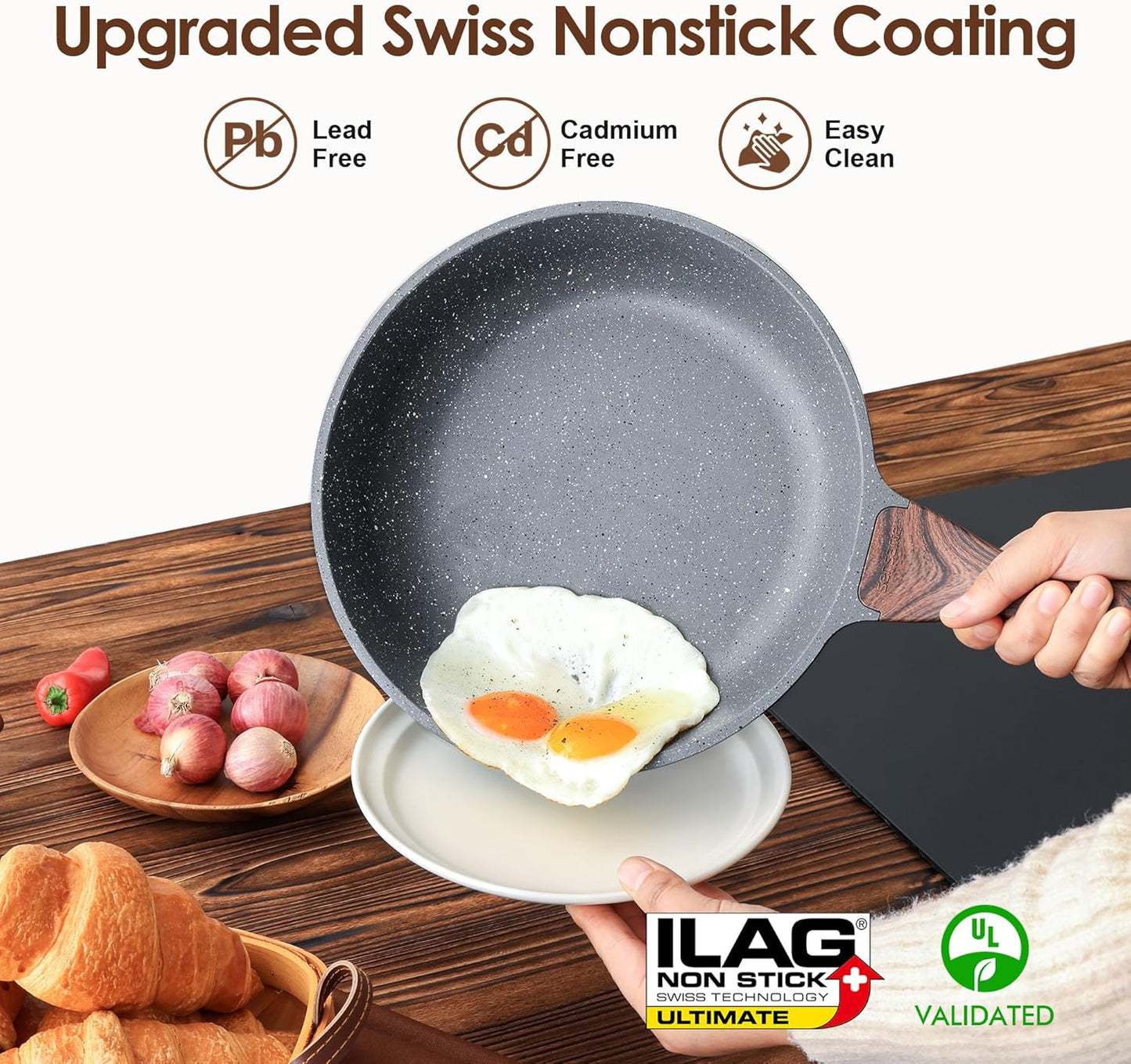 SENSARTE 17-Piece Nonstick Cookware Set - Includes 1.5 Quart Ceramic Saucepan with Lid