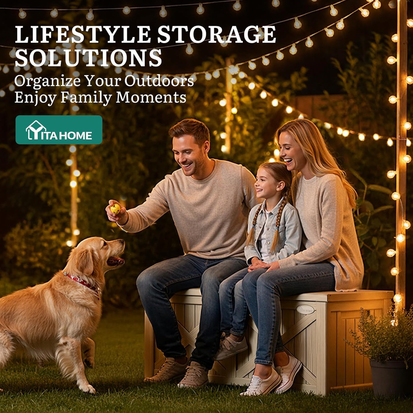 YITAHOME 150 Gallon Outdoor Storage Box - Waterproof Resin Deck Bench for Patio & Garden - Taupe