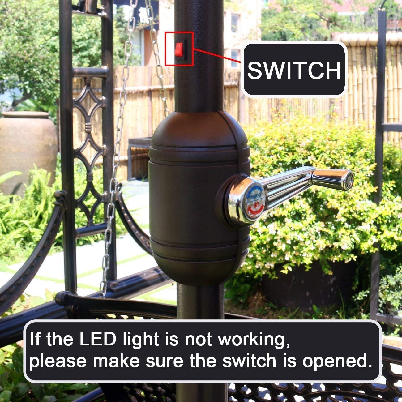 Sunnyglade 9' Solar LED Lighted Patio Umbrella - Tilt Adjustment & Crank Lift System | Light Tan