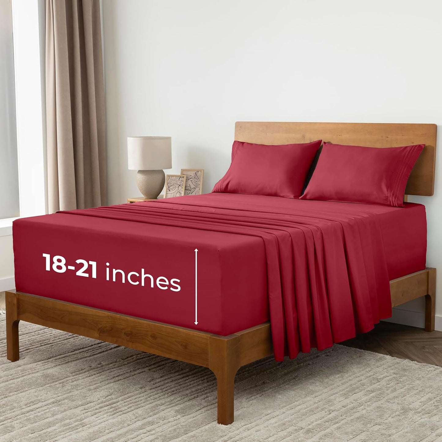 Mellanni Extra Deep Split King Sheets - 5 PC Hotel Luxury Bedding Set | Ultra Soft, Cooling, Wrinkle-Resistant (Brick Red)