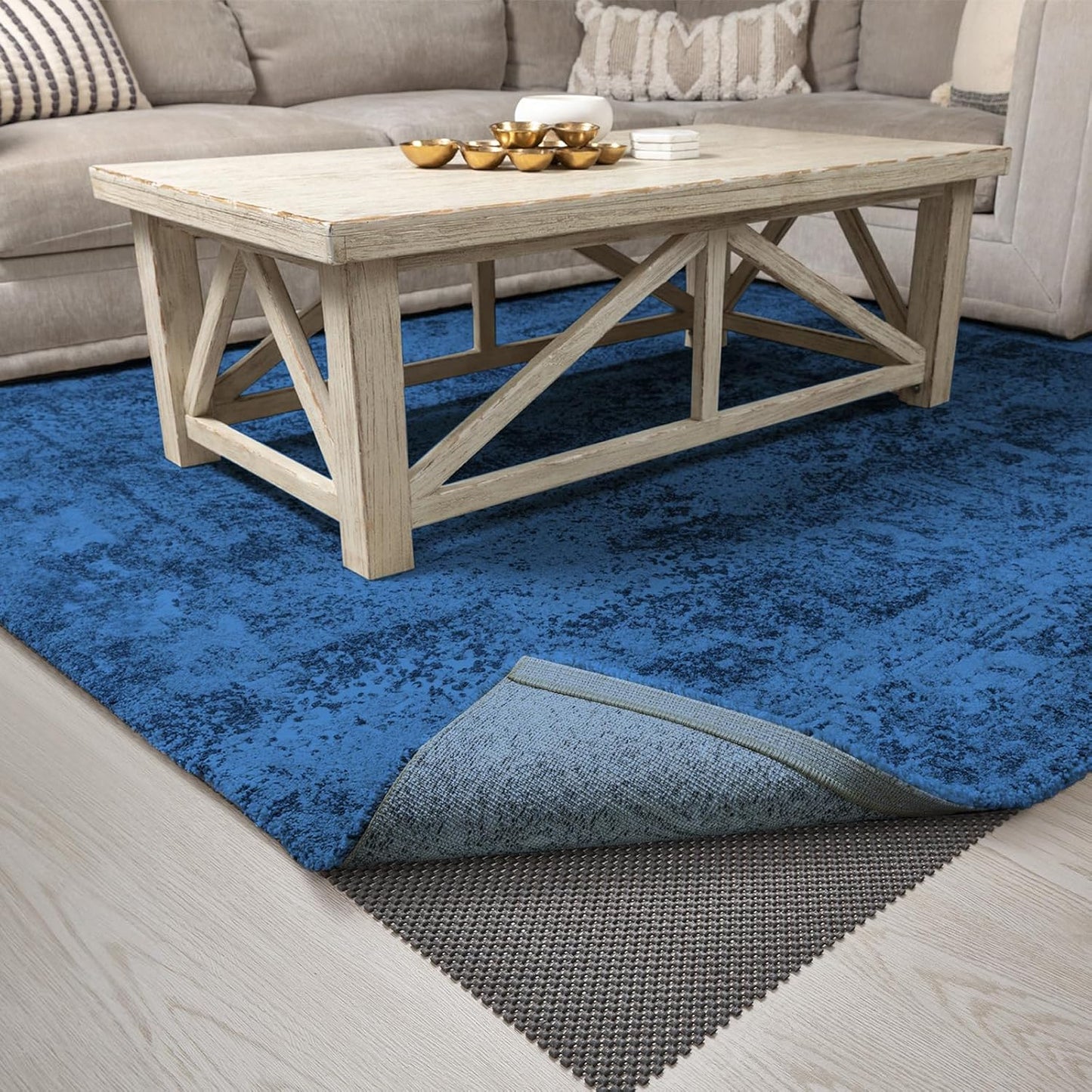 Veken Rug Pad Gripper - Non-Slip 7x10 Ft Thick Dark Grey Mat for Hardwood & Tile Floors